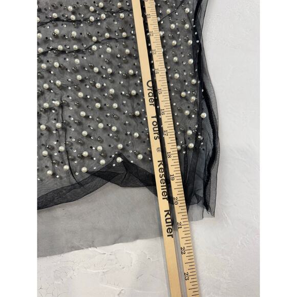 Black Sheer Mesh Pearl Top Long Sleeve Y2K Coquette Small - Picture 6 of 9